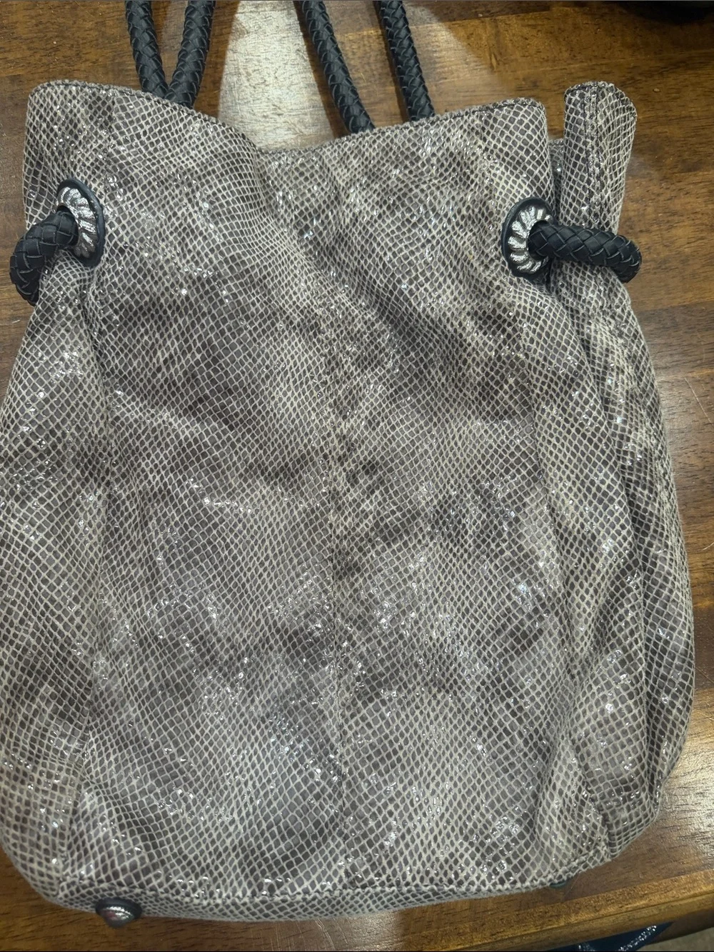 Judith Ripka Gray Snake-Print Tote with Braided Black Handles